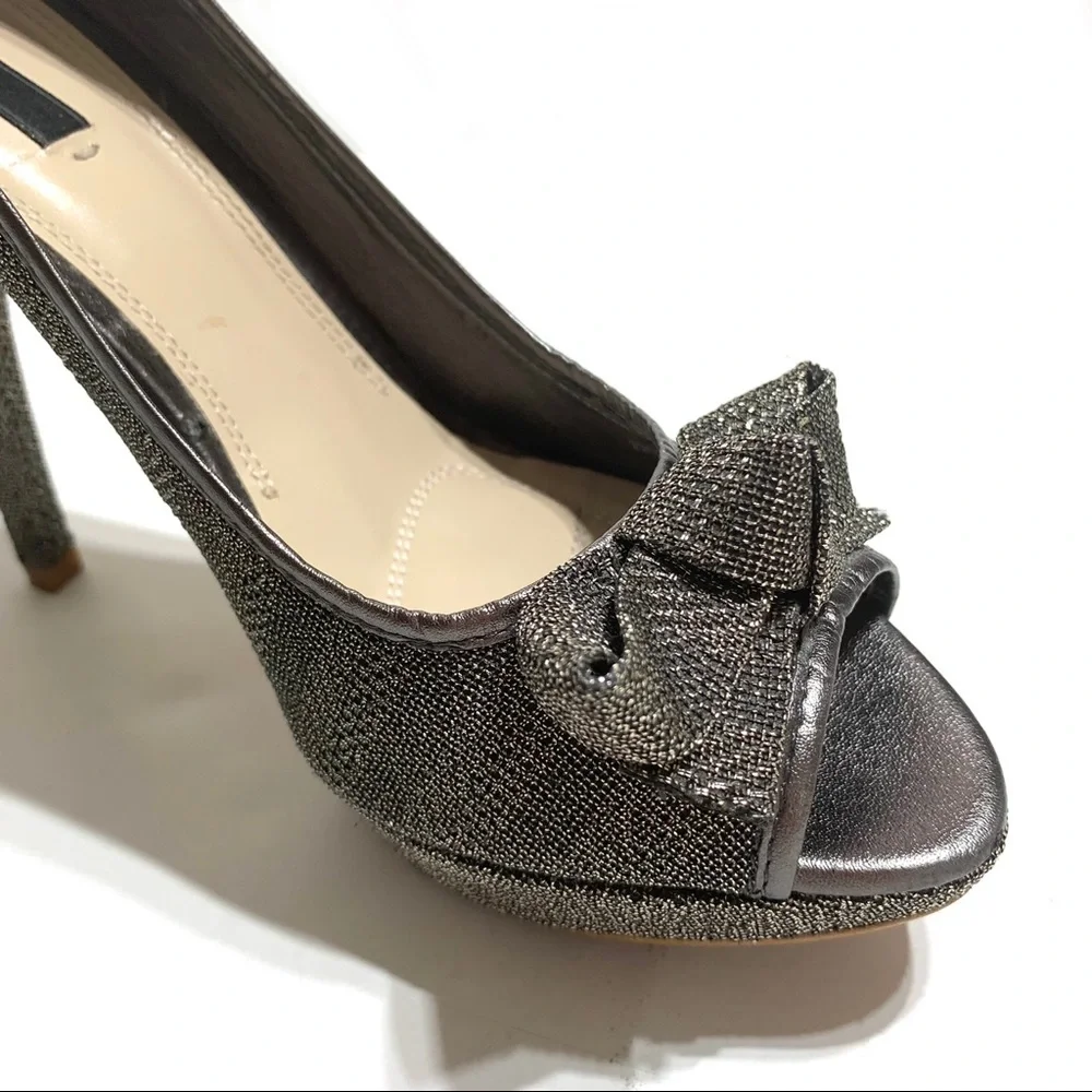 EUC Zara Charcoal Gray Metallic Textured Evening Heels Sz EUR 37 - Picture 6 of 12